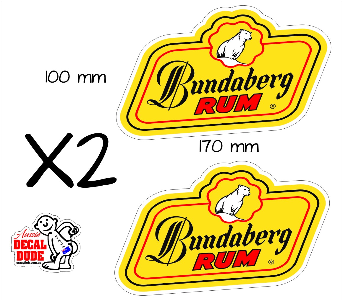 Bundy Rum Stickers TWO (2) 170 x 100 mm each Crazy Fish