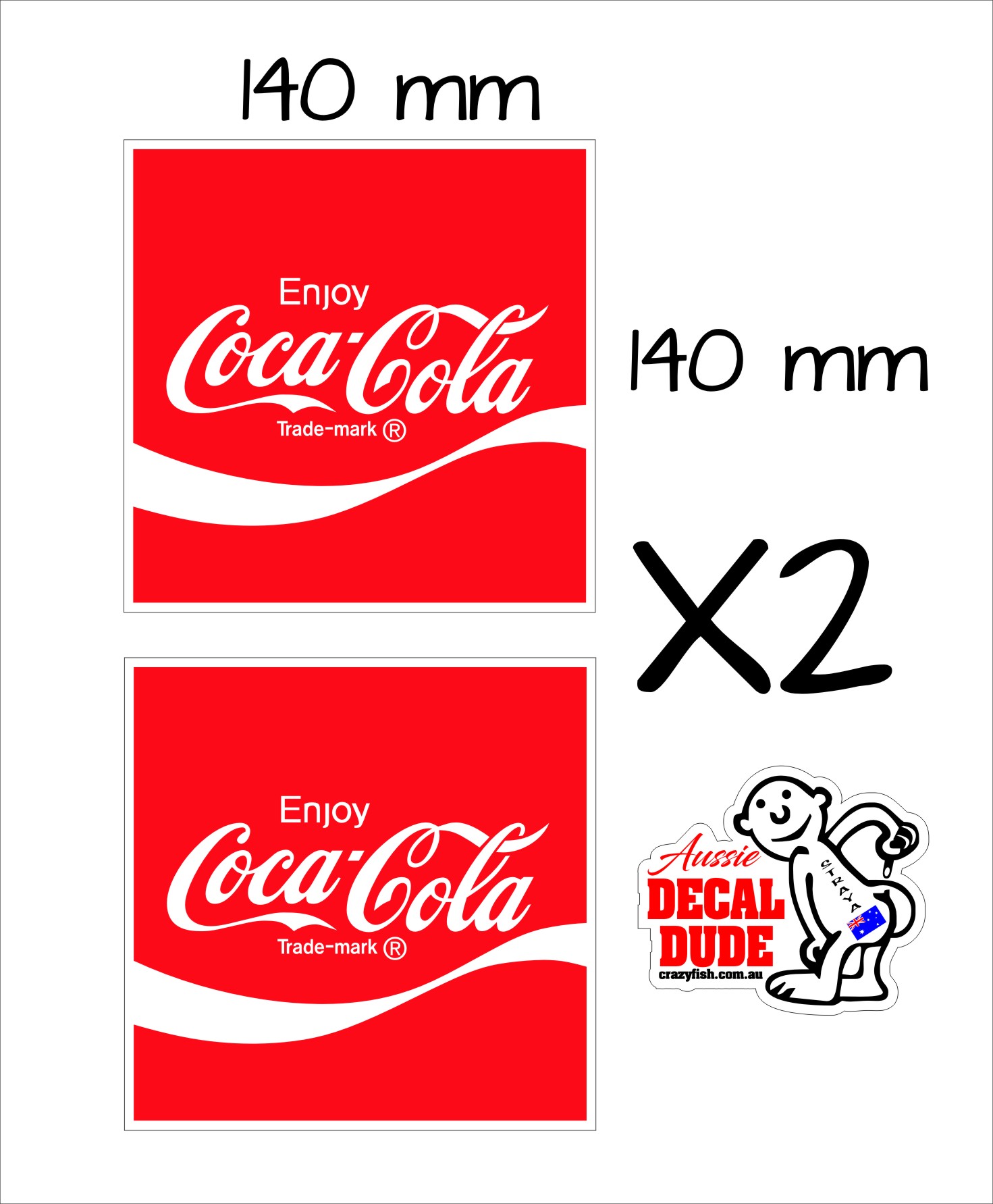 Coca Cola Stickers TWO (2) 140 mm each - Crazyfish