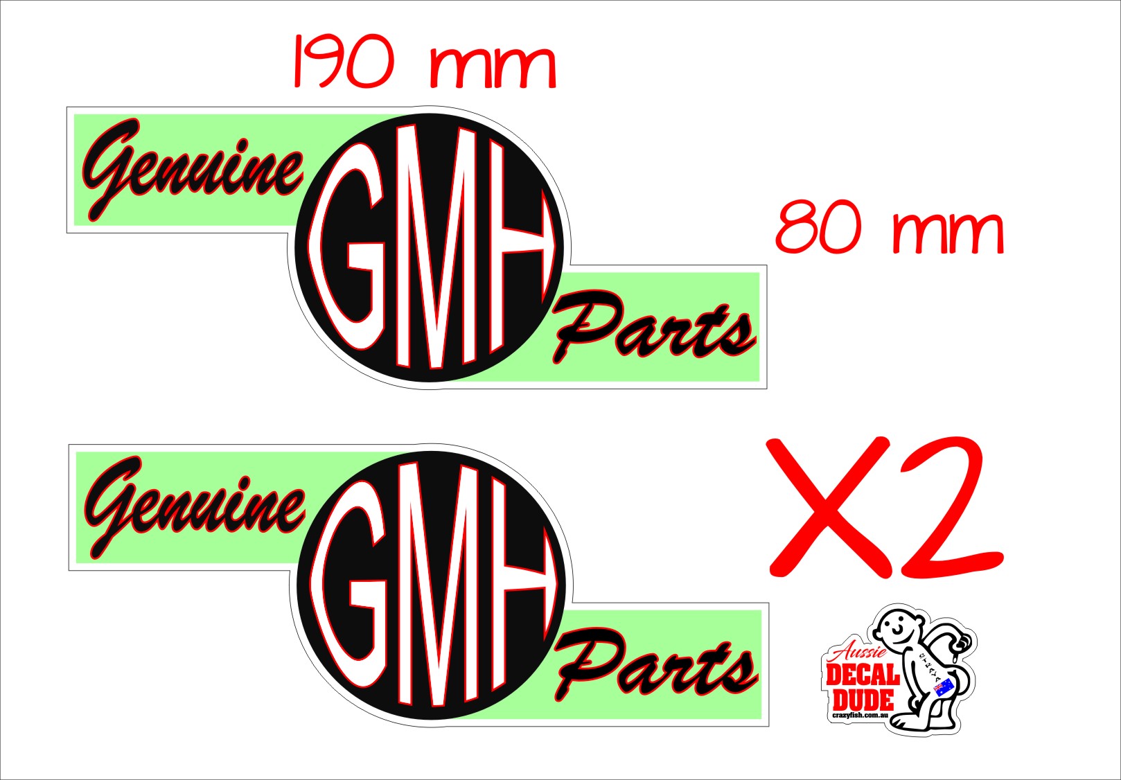 Genuine GMH Parts Stickers TWO (2) 190 x 80 mm each - Crazy Fish