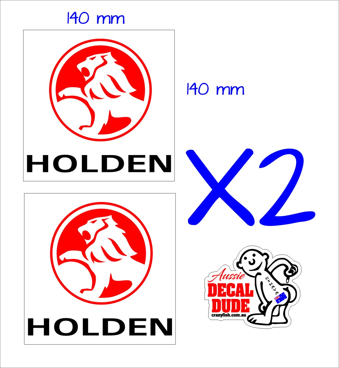 Holden Stickers TWO (2) 140 x 140 mm each Crazy Fish