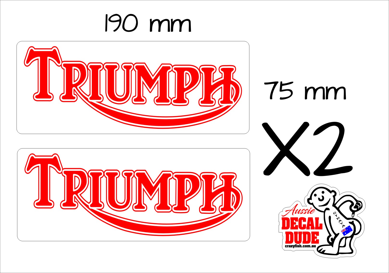 Triumph Rcing Sticker Triumph Stickers Red TWO (2) 190 x 75 mm each - Crazyfish
