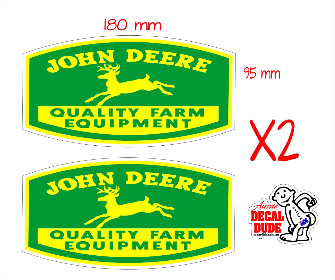 John Deere Farm Equipment retro Stickers TWO (2) 180 x 95 mm each