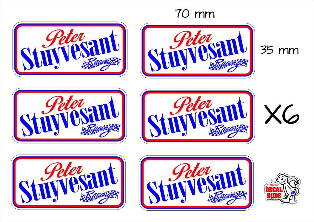 Peter Stuyvesant Racing Stickers SIX (6) 70 x 35 mm each - Crazyfish