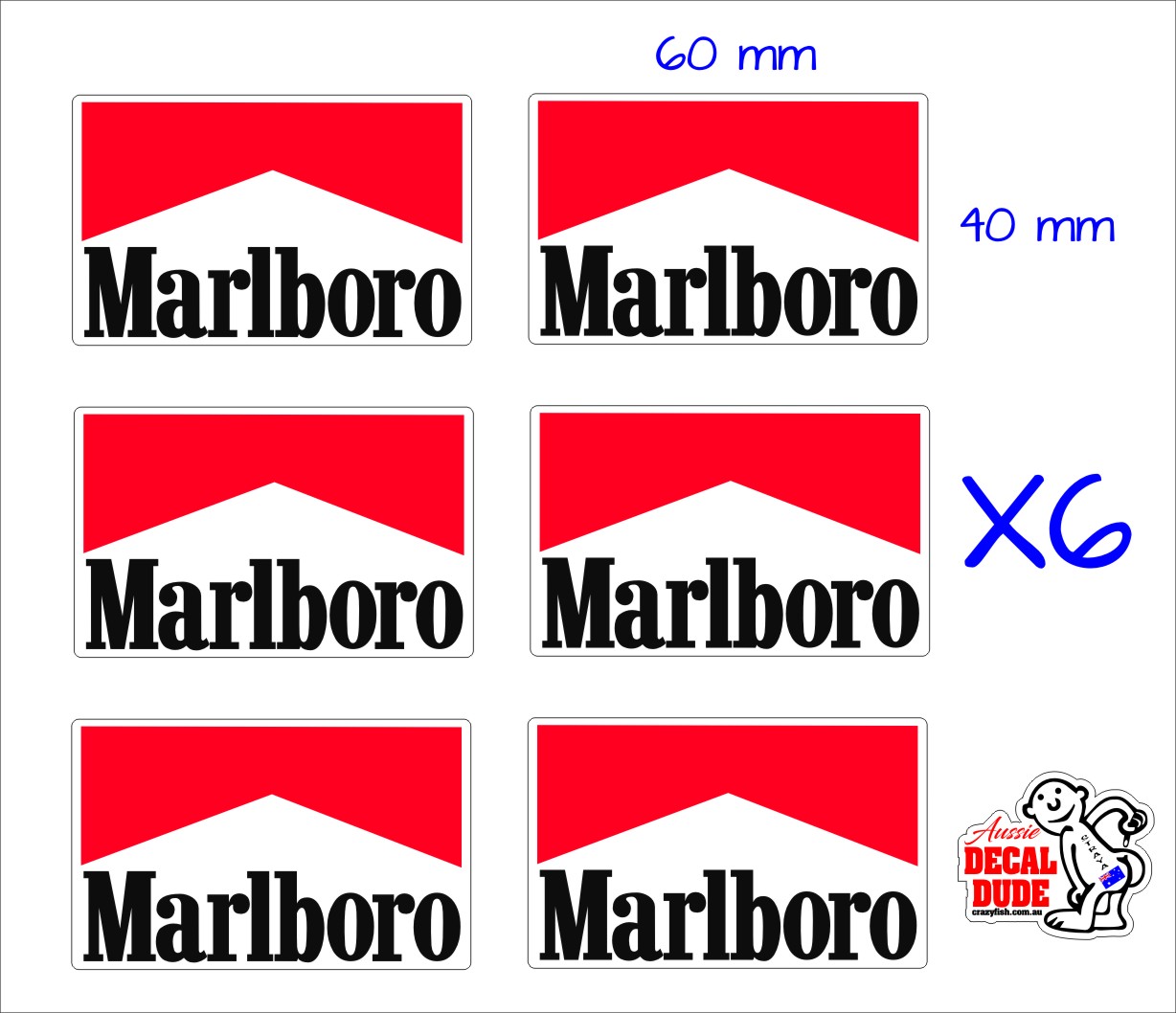 Marlboro Stickers SIX (6) 60 x 40 mm each Crazy Fish