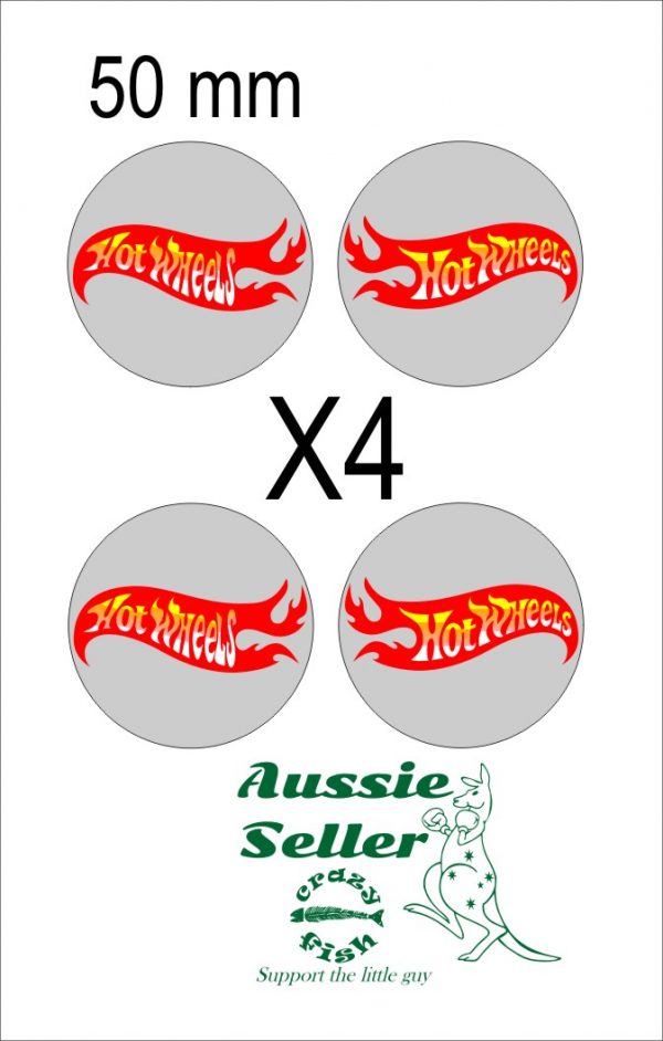 HOT Wheels Stickers FOUR (4) to fit 50 mm caps Crazy Fish