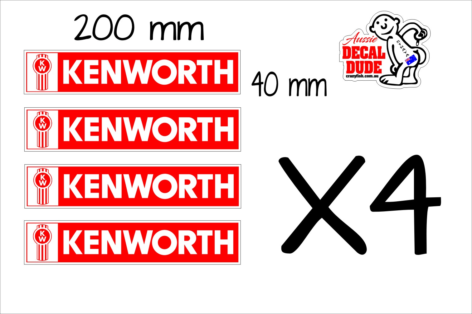 KENWORTH Stickers FOUR (4) 200 x 40 mm each Crazy Fish