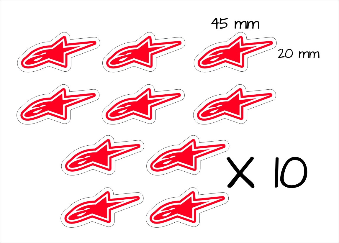Alpine Star Stickers TEN (10) 45 x 20 mm each red - Crazyfish