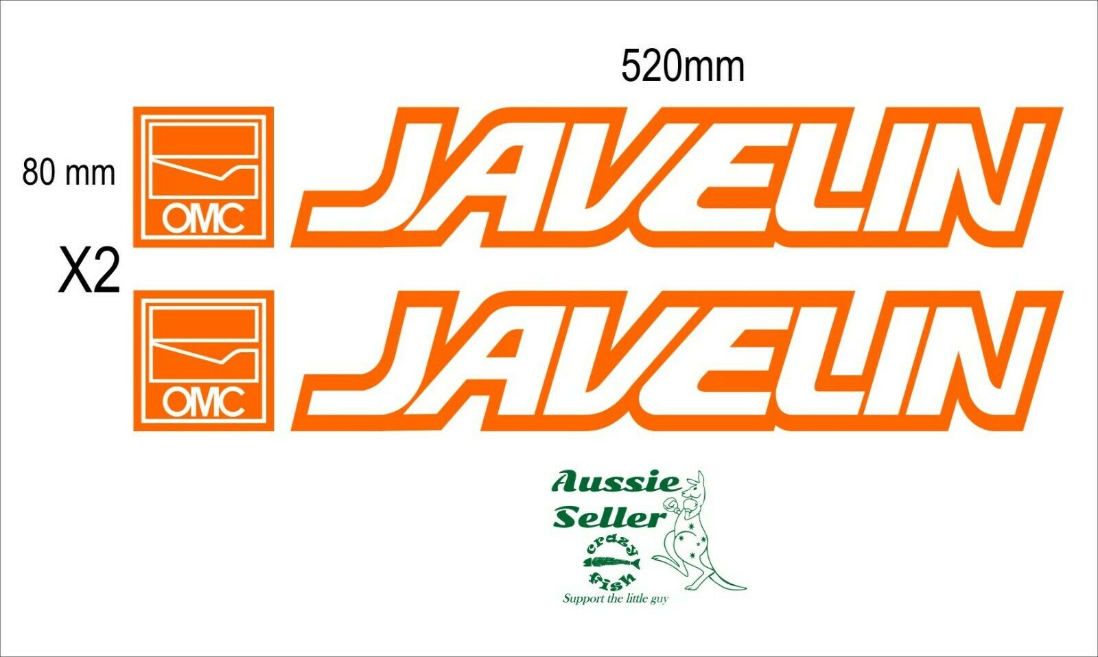 Javelin 2 boat decals 520 x 80 mm each choose your color Crazy Fish