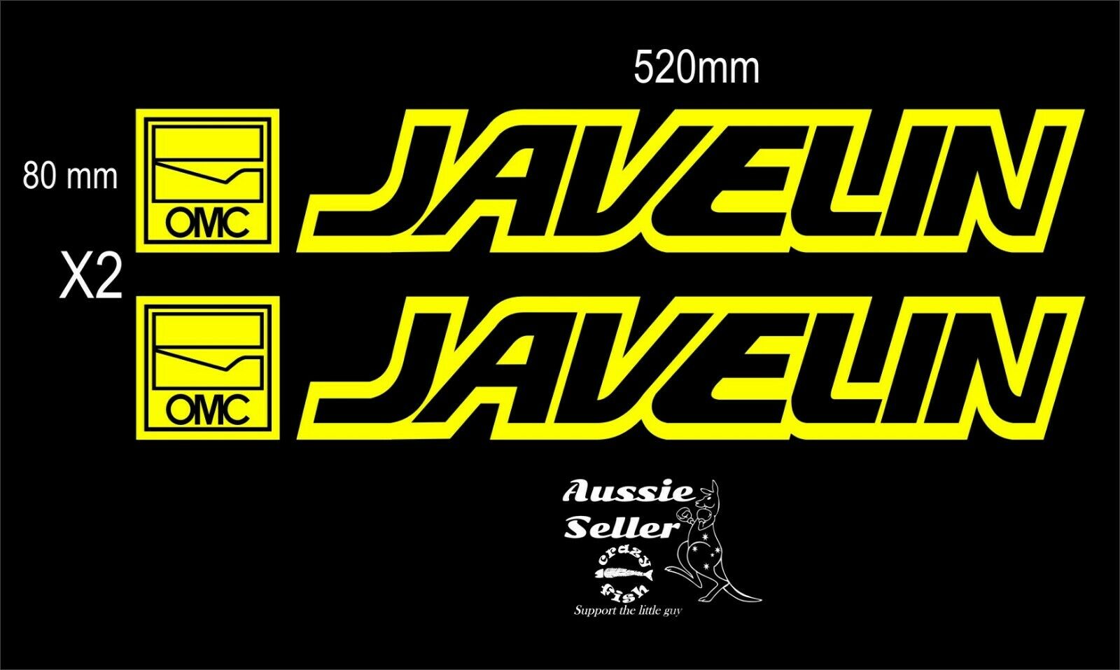 Javelin 2 boat decals 520 x 80 mm each choose your color Crazy Fish