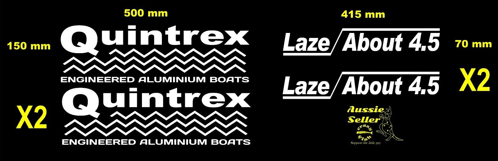 QUINTREX Boats Laze About 4.5 vinyl decals FOUR (4) sizes in pics Crazy Fish